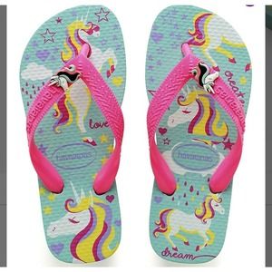 Girls Havaianas fantasy flip flop unicorn ice blue size 9